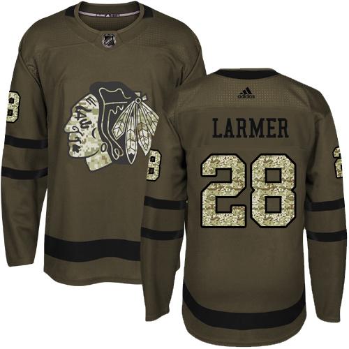 Adidas Blackhawks #28 Steve Larmer Green Salute to Service Stitched NHL Jersey - Click Image to Close